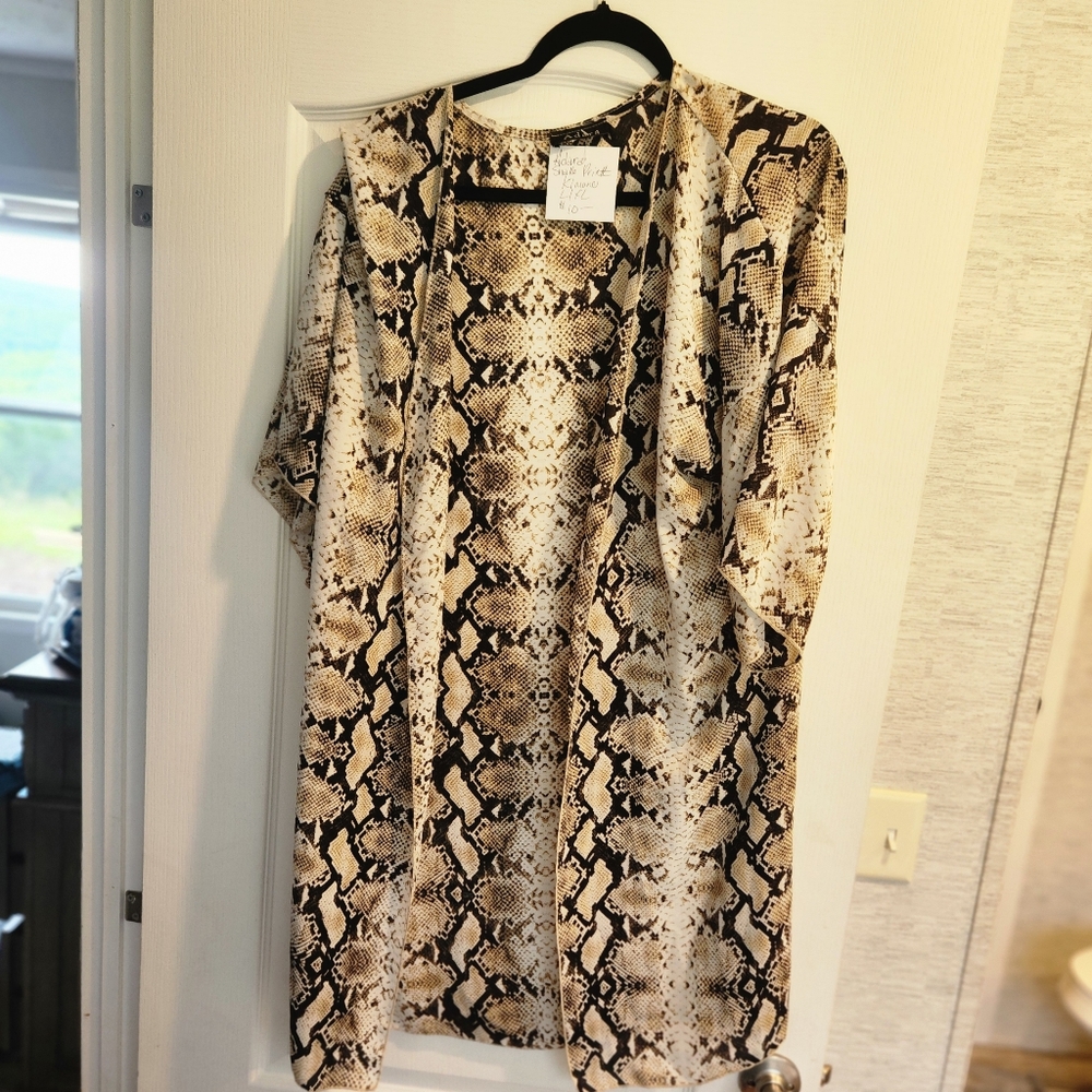 Adara Tan and Brown Snakeskin Print Kimono Size L Euc